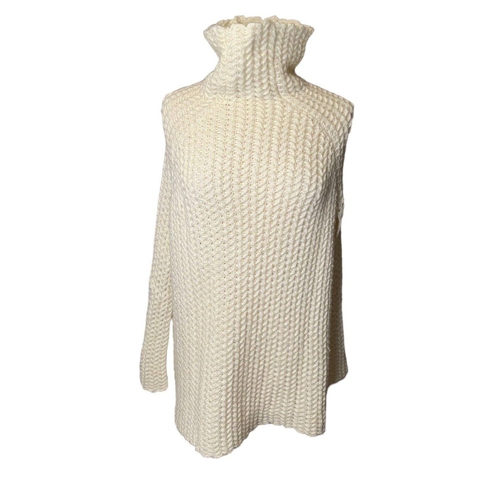 Anthropologie Cape Poncho Sweater Cream One Size Cowl Neck Cozy